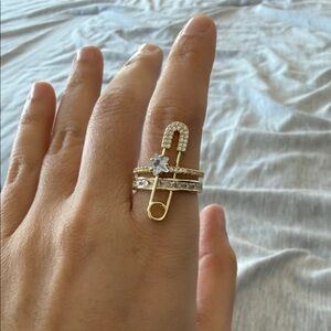 Elegant Gold Plated Star and Safety Pin Ring